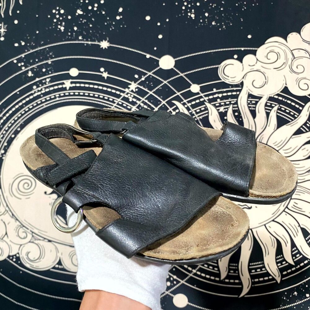 Naot Olivia Slingback Sandal Womens 6.5 Black Leather Cork Footbed Ankle Strap